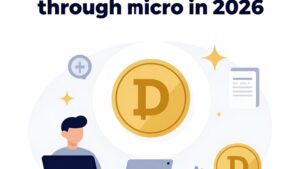 Современная иллюстрация процесса сбора Dogecoin через микрозадания от компании Криптоноид Коин в 2026 году